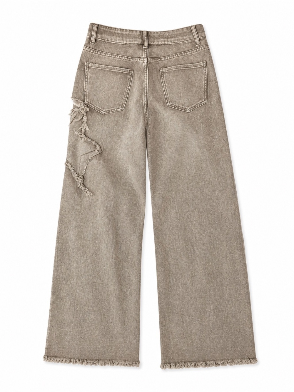 Women’s Wide-Leg Distressed Jeans in Taupe